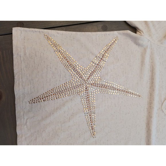 Sea Salt 3/4 Sleeve Tee Women's Size M Ivory Embellished Burnout Jersey Knit Top - Picture 3 of 11